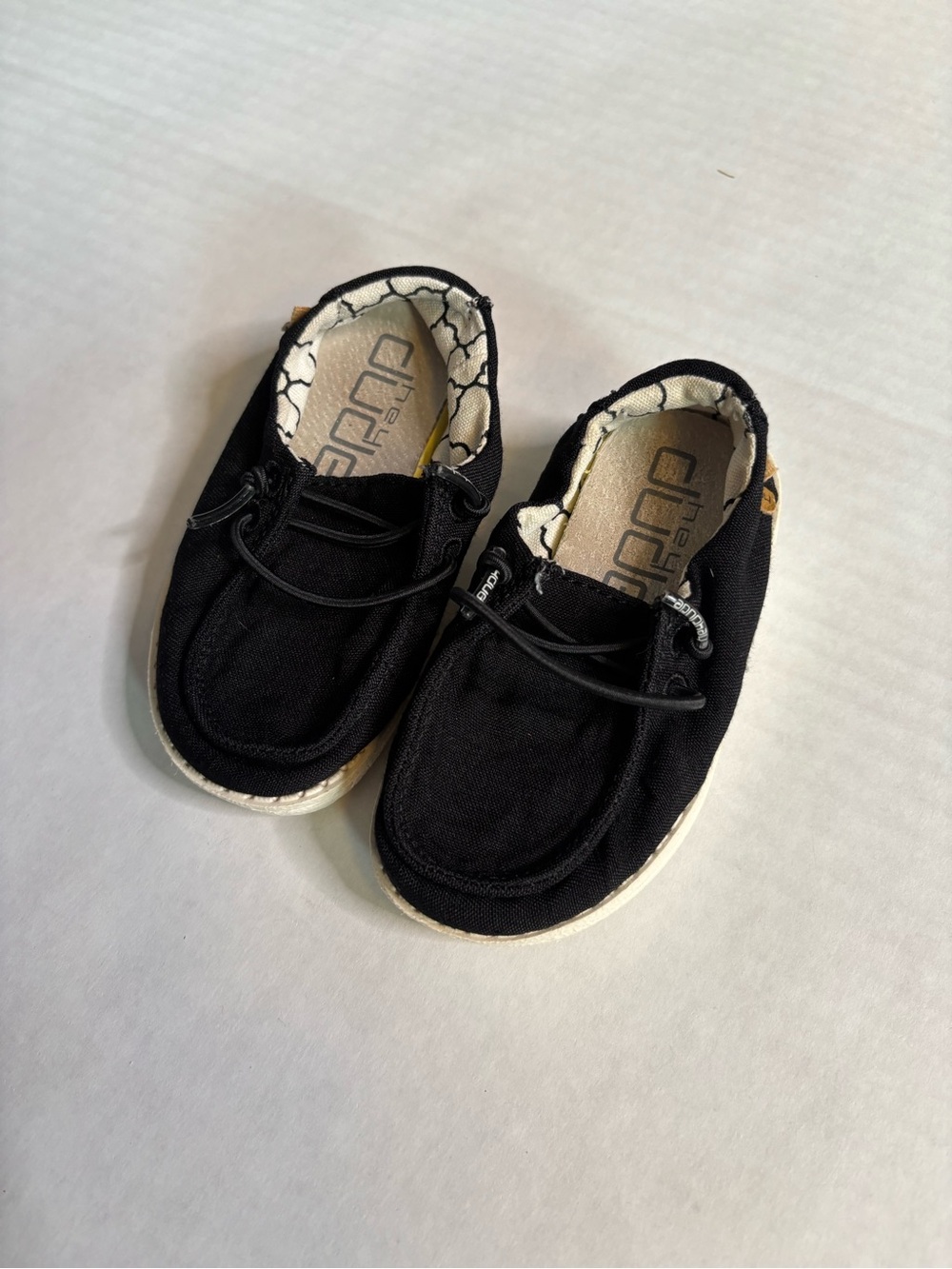 Hey Dude Toddler K5 Black Canvas Slip-Ons with Cream Trim